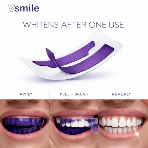V38 Purple Teeth Whitening Strips, 28 Count Enamel Safe, Peroxide-Free Purple Teeth Whitening Strips for Sensitive Hard Yellow and Brown Tones, Reduces Stains & Smell Pack One