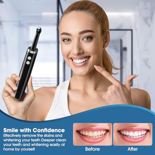 Tooth Polisher Plaque Remover for Teeth, Whitening Kit with 10 Brush Heads & 6 Polishing Pastes, 5 Smart Modes to Effectively Remove Stains, Yellowing and Plaque, Rechargeable, Black 1 count (Pack of 1) 1 Count (Pack of 1)