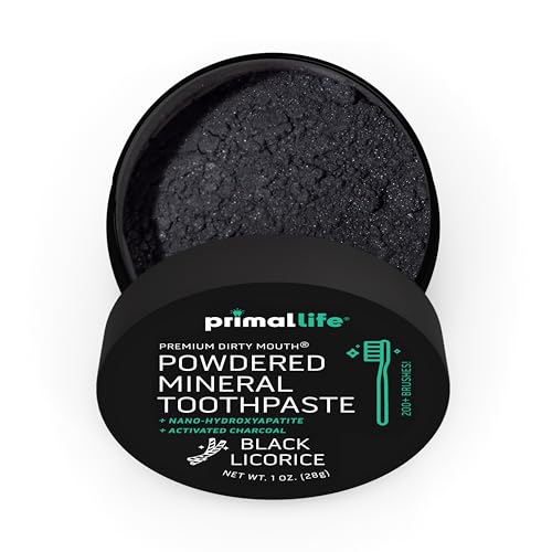 Primal Life Organics - Dirty Mouth Toothpowder, Activated Charcoal Tooth Cleaning Powder, Essential Oils Natural Kaolin Bentonite Clay, 200+ Brushings, Organic Vegan (Charcoal Black Licorice, 1 oz) 1 Ounce (Pack of 1) Charcoal Black Licorice
