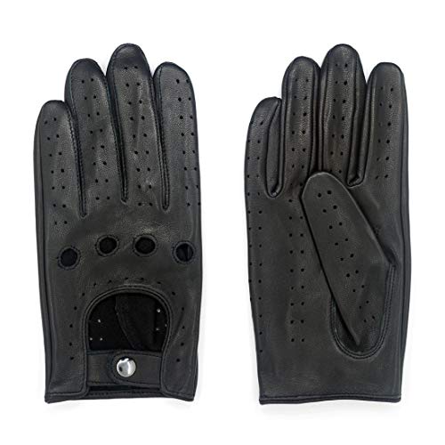 Harssidanzar Mens Lambskin Leather Driving Gloves GM026 XX-Large(10-10.5") Black(touchscreen)