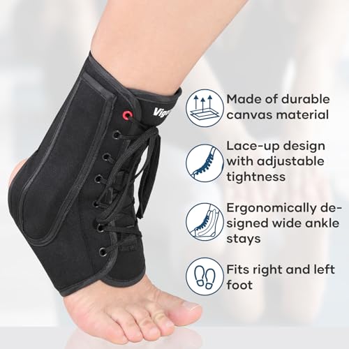 Lace up Ankle Brace 1Pcs Ankle Stabilizer Brace for Men Women M Medium Dark Black