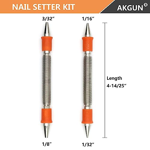 2-Piece Dual Head Nail Setter Kit, Hammerless Nail Set Trim Pak for Wood 2-Piece Combo Nail Setter Set