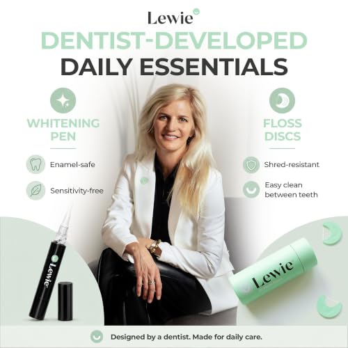 Lewie Oral Care Travel Bundle - Whitening Pen & Floss Discs - 32ct | Dentist-Developed Sensitivity-Free Whitening Pen with Eco-Friendly Ergonomic Floss Disc Dispenser, Travel-Ready Kit