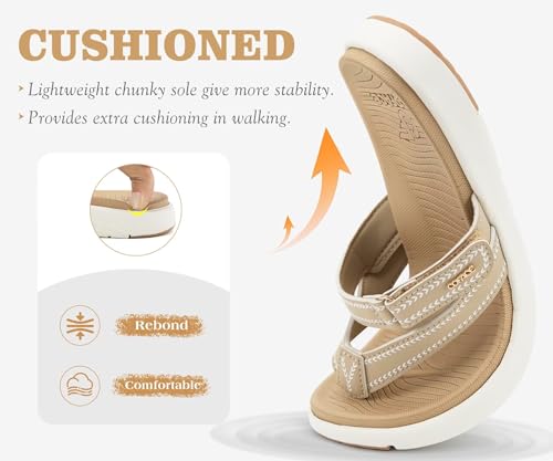 COFACE Women Flip Flops Arch Support Yoga Mat Walking Cushion Thong Sandals 9 Beige