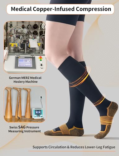 Easy On Medical Copper Compression Socks 20-30 mmHg for Women & Men (2 Pairs) - Knee High Graduated Compression for Circulation, Swelling, Odor Control, Athletic, Travel, Flying Medium 2 Pairs - Black