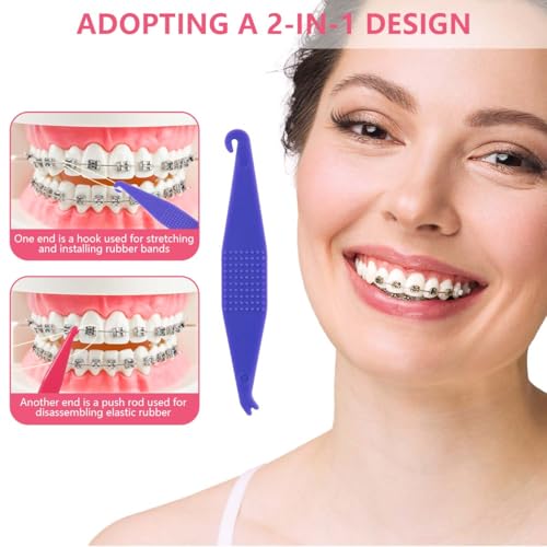 OBTANIM 100 Pcs Colorful Disposable Plastic Braces Elastic Rubber Bands Placers Tool for Braces Dental Orthodontic (Pack of 3) 100 Pcs (Pack of 3)