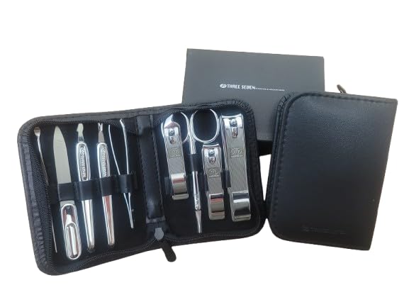 777 Three Seven Nail Clipper Set TS-800C 손톱깍기 Professional 9-in-1 Manicure Pedicure Kit with Travel Case | Stainless Steel Nail Clippers, Scissors, File & Grooming Tools | Made in Korea | DAHLORE