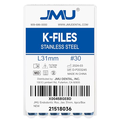 JMU Dental K Files #30 31mm, Stainless Steel Hand Use Files 6 Pcs/Pack #30 (31mm) 1