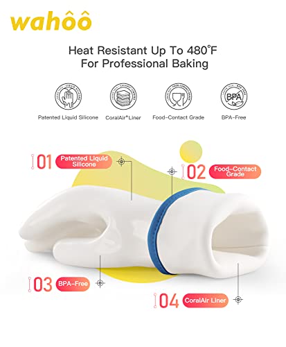 wahoo 12 Inch Liquid Silicone Oven Mitts,Heat Resistant Gloves,White,XL/10 White XL/10