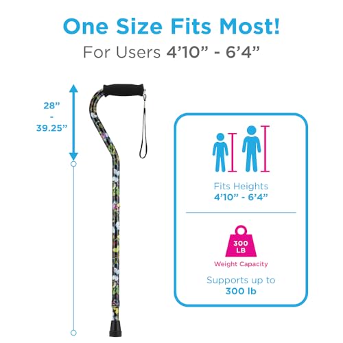 NOVA Offset Walking Cane for Seniors, Men & Women – Lightweight Adjustable Walking Cane with Soft Foam Grip, Wrist Strap, Anti-Rattle Lock & Non-Slip Tip – Stylish Mobility Aid Butterfly