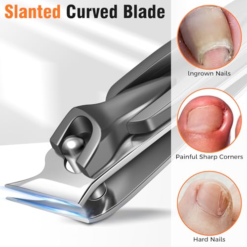 Nail Clippers for Men Thick Nails with Angled Head & Wide Opening, Heavy Duty Large Nail Clippers for Seniors with Catcher, 2026 Slanted Sharp Nail Clippers Set Gifts for Men Women Adults Black Angled Head&Slanted Nail Clippers