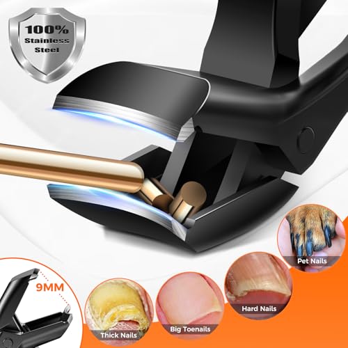 DRMODE Toenail Clippers for Seniors Thick Toenails, Angled Head Wide Jaw Black Big