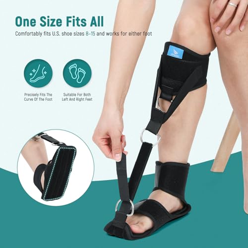 Plantar Fasciitis Night Splint KIT | All-in-One Rehab Support — Elastic Training, Stretching Aid & Secure Fixation Brace | Adjustable Foot Drop, Heel Spur Pain and Achilles Tendonitis Relief Brace For Women & Men, Day Night (1, Black, One Size) 1