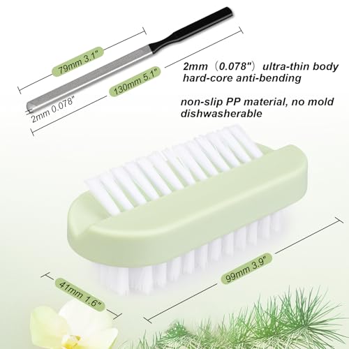 4PCS Nail Brush Long Toe Nail File Set - 3Pcs Two Sided Nail Scrubber Brushes for Cleaning Fingernails and 1Pcs Stainless Steel Long Toe Nail File for Thick Nails, Efficient Nail Care Tool