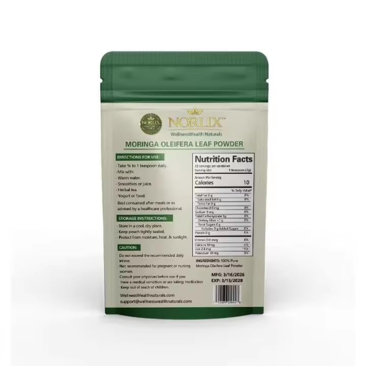 Organic Moringa Leaf Powder, 100% Pure Organic Superfood, Plant-Based, 100G (3.5 OZ).