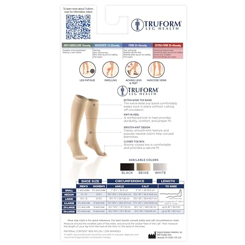 Truform 30-40 mmHg Compression Stockings for Men and Women, Knee High Length, Closed Toe Small (1 Pair) Black