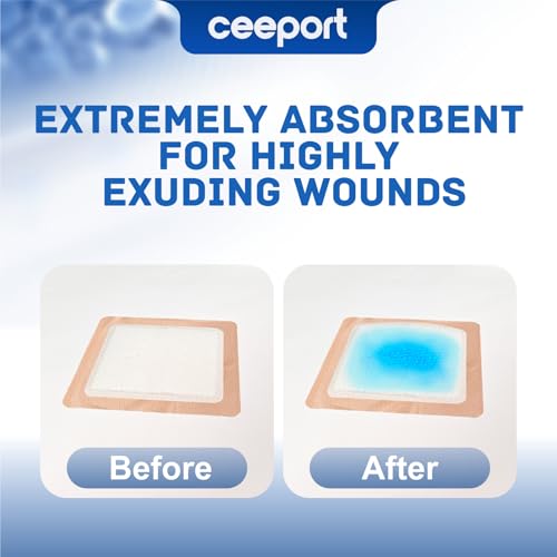 Ceeport Silicone Super Absorbent Wound Dressing 5" x 5", 10 Individual Pack 5" x 5"