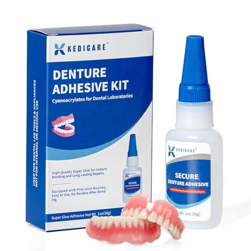 Dental Lab Denture Repair Glue Kit (1oz), Instant Bonding Denture Adhesive, Repair Cracks and Secure Loose Teeth, Safe Bonding No Irritating Odour