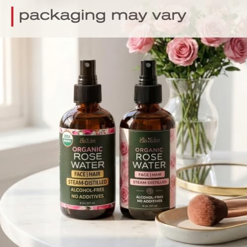 Organic Rose Water Spray for Face & Hair, 100% Pure, Alcohol Free, 8 Oz 8 Fl Oz (Pack of 1)
