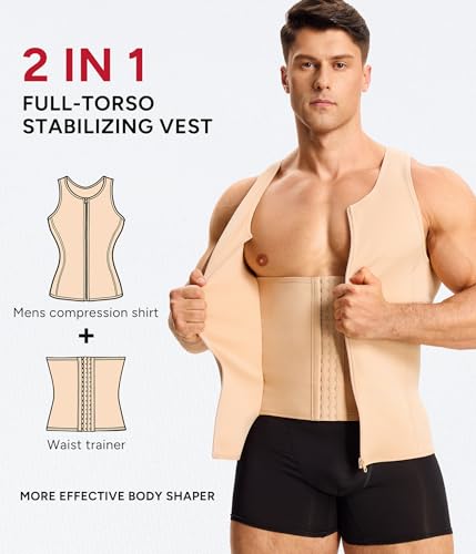 Nebility Compression Shirt Men Fajas Hombres Shapewear Tank Top Body Shaper Large Beige