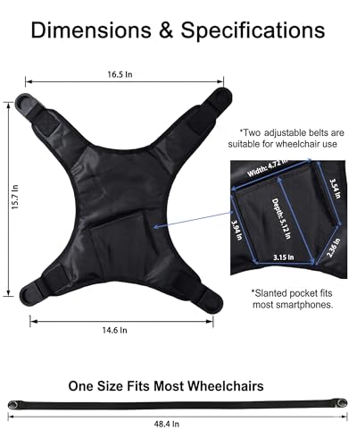 Wheelchair Seatbelt for Seniors Adults(Black, Slant Pocket) One Size Black