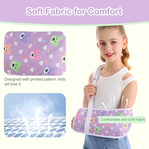 Cute Kids Arm Sling Shoulder Brace for Girls (Purple Bear, Large) Purple Bear
