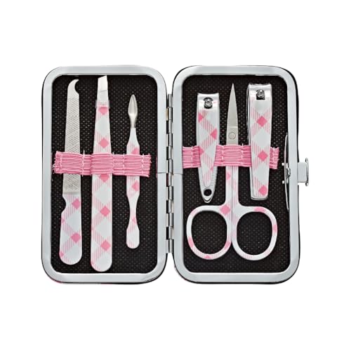 Éclat Manicure Pedicure Kit for Men & Women, 6Pcs Finger & Toe Nail Care Tools Includes Nail Clipper Cutter, Tweezer, File, Cuticle Pusher, Personal Care Professional Grooming Set With Travel Case Mini Mani+pedi Print Set (6pc Plaid)