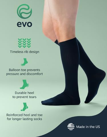 EvoNation Men’s Knee High 30-40 mmHg Graduated Compression Socks – Extra Firm Pressure Compression Garment White Large