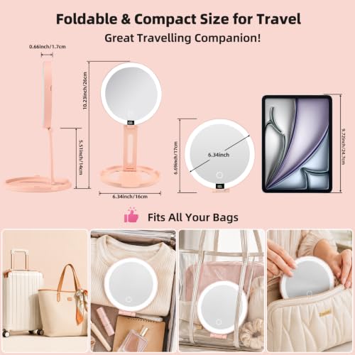 Lighted Travel makeup Mirror,20X/1X Magnification Foldable Vanity Mirror