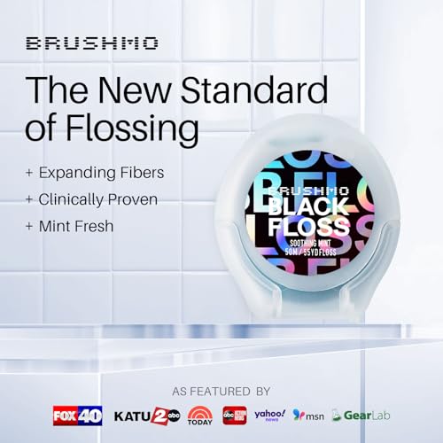 Brushmo Black Floss (BBFloss) - Expanding Floss, Gum-Friendly Soothing Mint Dental Floss, Natural Vegan Wax to Remove Plaque from Teeth, Dentist Designed PTFE & PFAS Free Oral Care, 5 Spools, 275 yd 165 Foot (Pack of 5) BB FLOSS