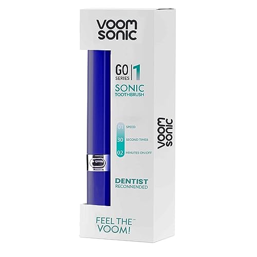 Voom Sonic Go 1 Series Travel Electric Toothbrush + 4PK Brush Heads, Travel Toothbrushes - Battery Operated Toothbrush for Adults & Kids, Portable with 2 Minute Timer (Royal Blue)