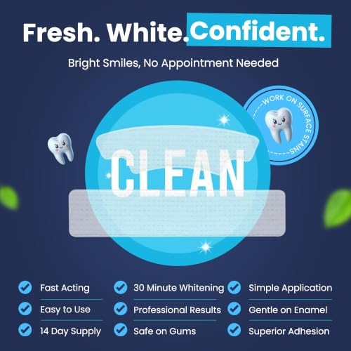 Pro White Teeth Whitening Strips - Peroxide Free Pap-X Formula, Fresh Mint Flavor, 14 Strips / 7 Treatments, Vegan Certified - Enamel Safe Teeth Whitening Strips for Brighter Smile - Pack of 1 1 Count (Pack of 14)