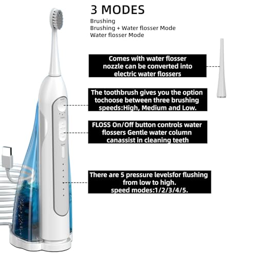 Electric Toothbrush with Water Flosser,Portable Power Flossing Toothbrush