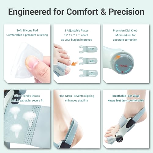 Bunion Corrector for Women Big Toe - US Patent 3 Precision Angles (0°/7.5°/15°) Adjustable Toe Straightener & Bunion Splint Brace with Extra Straps & Toe Separator, Fits Left & Right Foot, Large, Dark Brown 1 PCS