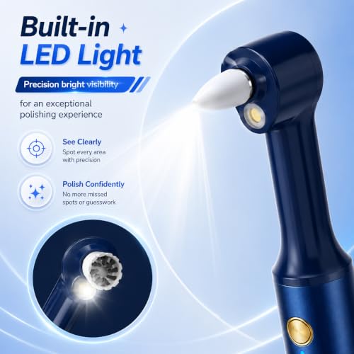 Rechargeable Tooth Polisher with LED Light, IPX7 Waterproof Home Dental Kit Blue Style-C 1 Count (Pack of 1)