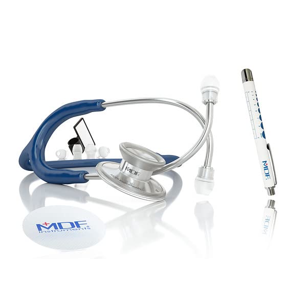MDF Instruments Acoustica Lightweight Stethoscope for Doctors, Nurses, Students, Dark blue tube + MDF LUMiNiX Illuminator Medical Professional Diagnostic Penlight