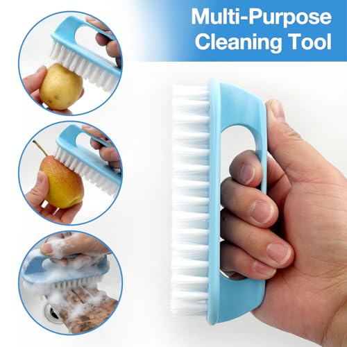 Large Perfect-Grip Hand & Nail Cleaning Brush with Four-Finger Handle, Blue Heavy-Duty Design (2 Pack)
