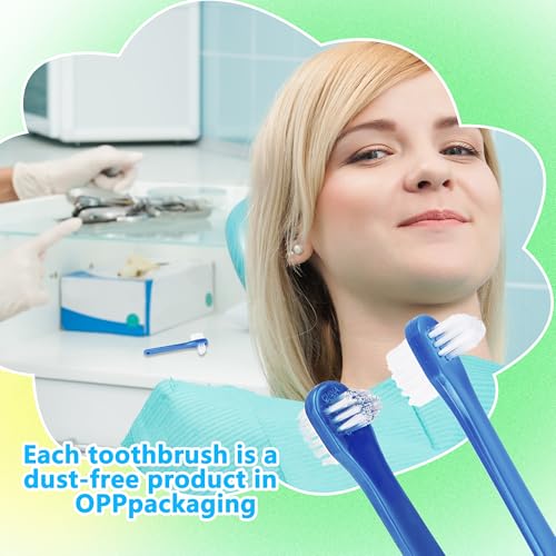 100 Pcs Denture Brush Bulk Small Hard Bristle Dual Head Individually Wrapped Brushes Blue Portable Toothbrushes for Denture Care Cleaning Dental Hospital Braces Unisex