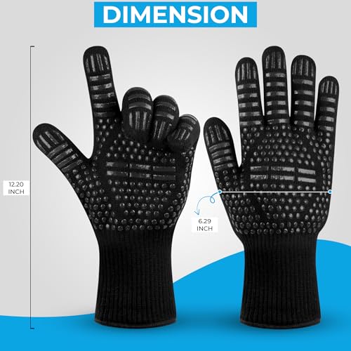 Heat-Resistant Oven & BBQ Gloves – Non-Slip Silicone Dotted Gloves - One Size Fits Most – Ideal for Oven, Grill, Baking & Cooking - Black