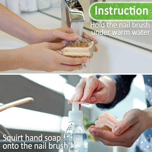 Konex Non-Slip Wooden Two-sided Hand and Nail Brush with Tampico Fiber Bristle. Fingernail brush with Beechwood body and Plant Based Fibers (Pack of 2) 2 Count (Pack of 2)