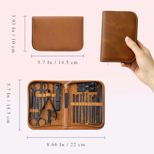 Brown Deluxe 26-Piece Stainless Steel Manicure & Pedicure Grooming Kit with Premium Travel Case