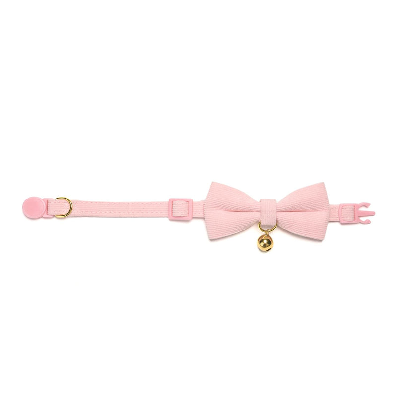 Cotton Breakaway Cat Collar with Bowtie and Bell, Adjustable Cute Soft Corduroy Kitten Collars for Girl Cats,Pink Neck 7.5" - 11.0" Pink - BeesActive Australia