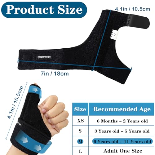 Kids Thumb Brace, Thumb Splint M 6-11 Years, Adjustable Thumb Spica Support Black-M