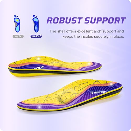 VALSOLE Heavy Duty Support Pain Relief Orthotics - 220+ lbs Plantar Fasciitis High Arch Support Insoles for Men Women, Flat Feet Orthotic Insert, Work Boot Shoe Insole, Absorb Shock with Every Step MEN 8-8 1/2 | WOMEN 10-10 1/2--(270mm) Yellow & Purple