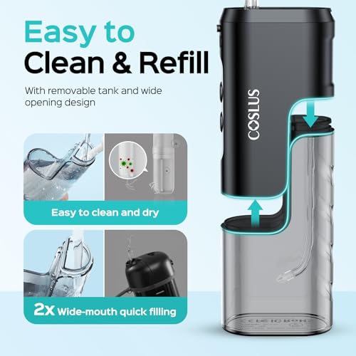 COSLUS T40 Mini Water Flosser for Travel, Portable Compact Design, Balck Black