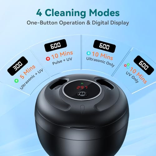 Dental Ultrasonic Retainer Cleaner Machine - 45kHz Dental Cleaning Pod with 4 Modes, Digital Timer & 200ML Capacity for Denture, Mouth Guard, Aligner, Night Guard, Braces, Toothbrush Head & Jewelry