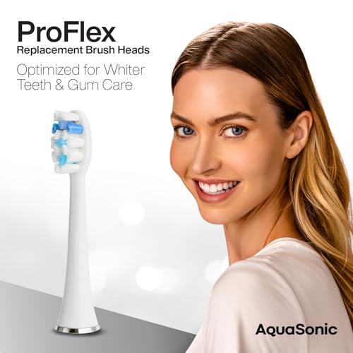 AquaSonic Genuine Proflex Replacement Brush Heads | ADA Accepted | for Whiter Teeth & Gum Care | Compatible with Duo Series PRO and Others (8 Pack Black & White)