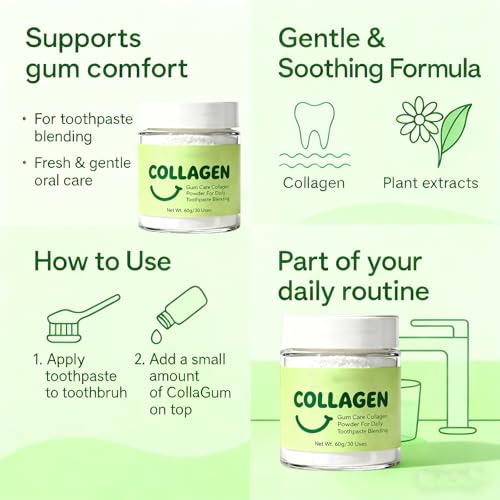 Collagen Powder for Gums - Collagen Tooth Powder for Gums - Hydroxyapatite Toothpaste Care Powder Protect Gum - Mineral-Infused-Collagen Formula 60g (1) 1