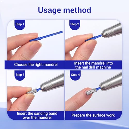 AIRSEE 3.1mm Nail Drill Mandrel Bits for Mini Efile Sanding Bands, Blue Mini Nail Drill Bits Klein Blue