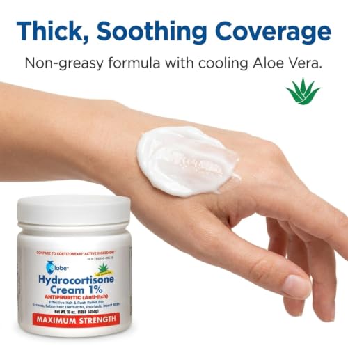 Globe Hydrocortisone Cream 1% with Aloe, Maximum Strength, 16 oz Jar 16 Ounce